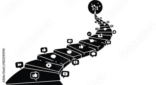 Obraz Staircase of social media icons leads to a bright goal, symbolizing online success and connection.
