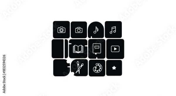 Obraz Collection of diverse creative icons representing art, music, photography, and learning in a modern grid.