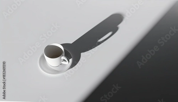 Fototapeta Minimalist White Coffee Cup with Long Shadow
