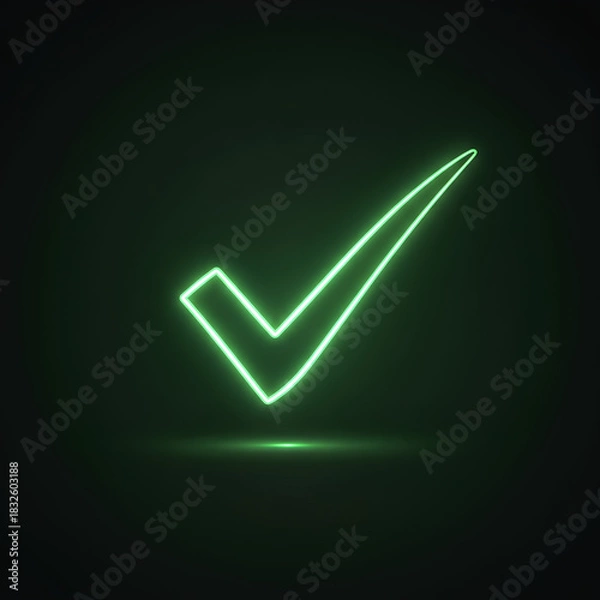 Fototapeta Checkmark: Neon Green Glowing Tick Symbol icon transparent background 
