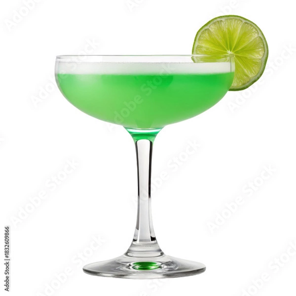 Obraz Vibrant green cocktail in elegant glass with lime slice garnishing the rim