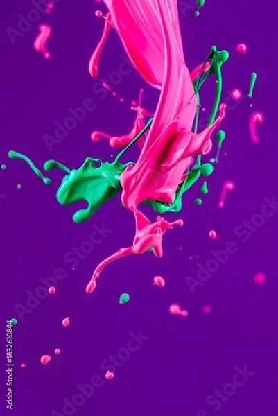 Fototapeta Paint splash of vibrant colors against a purple backdrop creating a dynamic effect