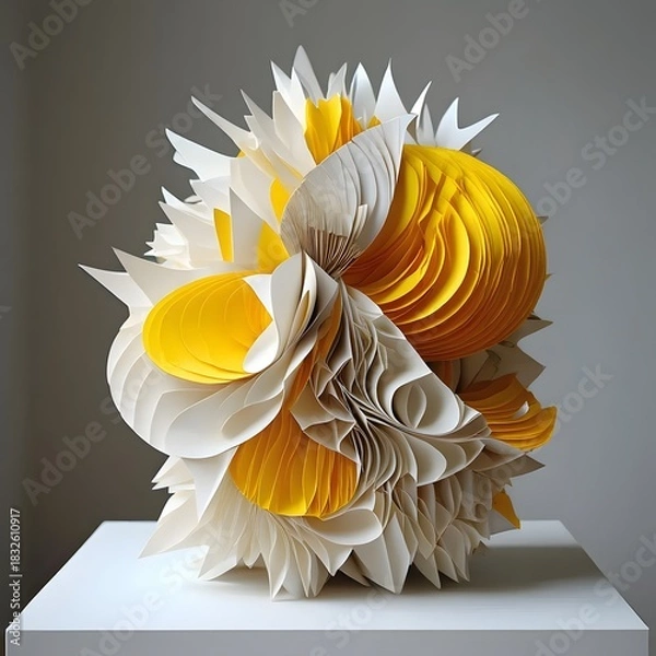 Fototapeta Paper sculpture with yellow accents on display showcasing artistic craftsmanship and design