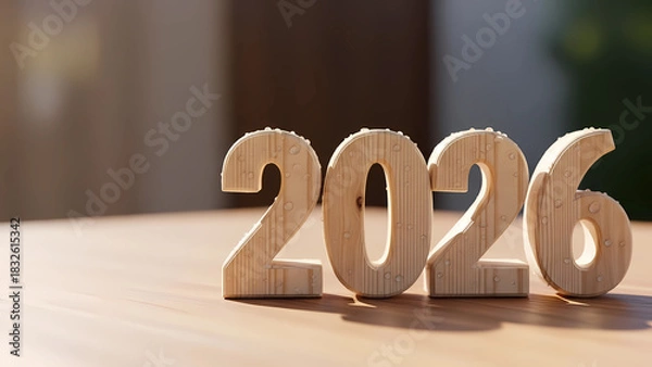 Fototapeta Capture the excitement of 2026! These wooden numbers bring rustic charm and elegance to any project. Ideal for promotions, celebrations, or adding a unique touch.