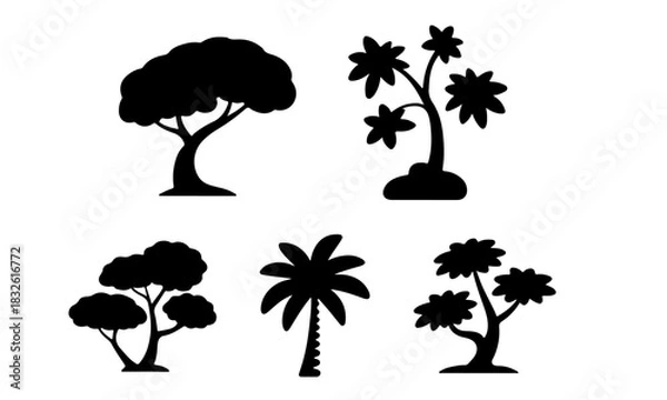 Obraz Black trees silhouettes isolated on white backdrop