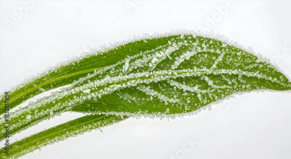 Obraz Close-up of a Frosty Green Leaf with Ice Crystals