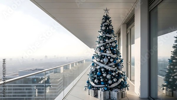 Obraz Christmas tree on the balcony in the snow