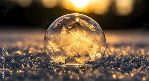 Obraz Frozen Ice Bubble at Sunset, Detailed Ice Patterns