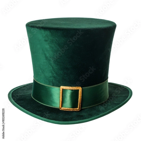 Obraz Elegant green velvet top hat with golden buckle for festive celebrations and events, St. Patrick's Day