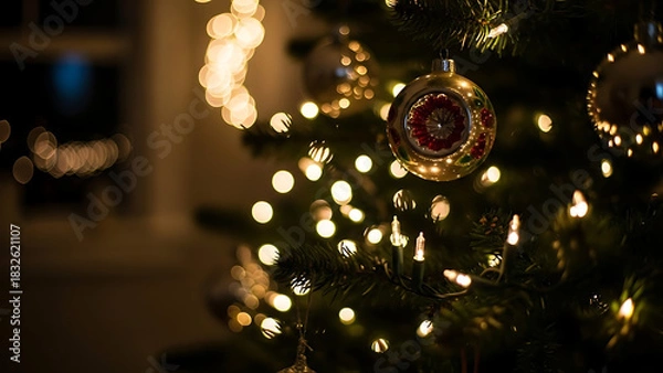 Obraz Christmas decorative lights with blur effect