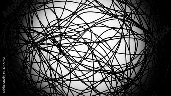 Obraz Chaotic Black Lines Intertwined on White Background