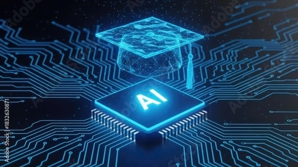 Obraz Artificial intelligence education and learning on a digital circuit board