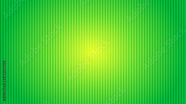 Fototapeta Vibrant green ribbed texture background with bright yellow spotlight and vertical abstract pattern, digital art