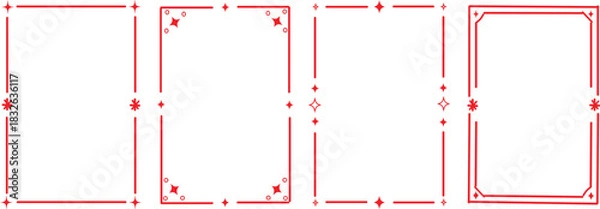 Fototapeta set of four simple, decorative rectangular borders or frames, outlined in red. vector illustration