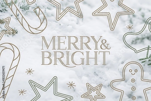 Fototapeta Capture the joyous holiday season with this stunning Merry & Bright design, perfect for festive greetings and holiday promotions with elegant winter elements
