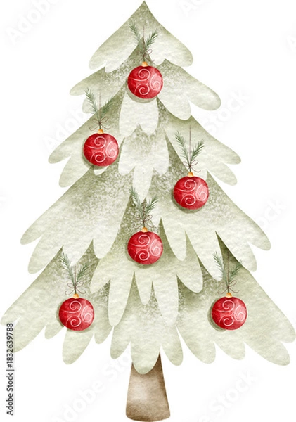 Fototapeta Watercolor Christmas Tree Illustration – Hand-Painted Holiday Winter Decoration