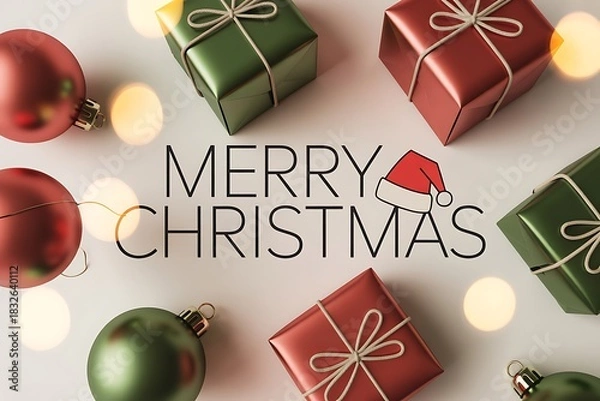 Fototapeta Delightful Christmas presents and ornaments creating a festive mood for modern holiday greetings and promotions with a touch of elegant holiday cheer