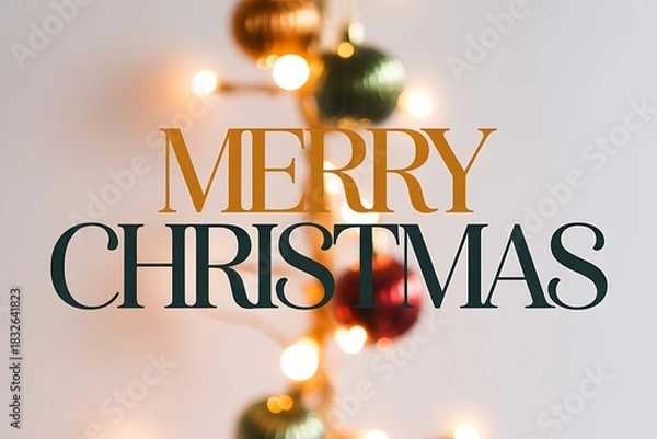 Fototapeta Spread Christmas cheer with this festive design featuring twinkling lights and ornaments, perfect for holiday greetings and seasonal promotions