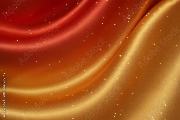 Fototapeta Elegant shimmering gold and red fabric texture with sparkling highlights for luxurious fashion designs and festive celebrations, perfect for premium branding visuals