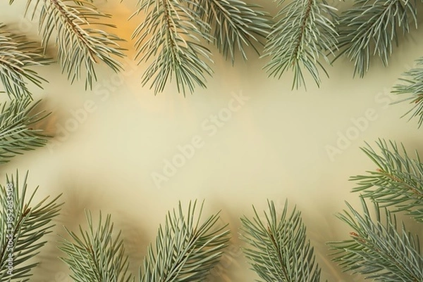 Fototapeta Invite holiday cheer with a stunning seasonal frame, ideal for Christmas cards and festive marketing campaigns, offering a fresh modern design with evergreen branches