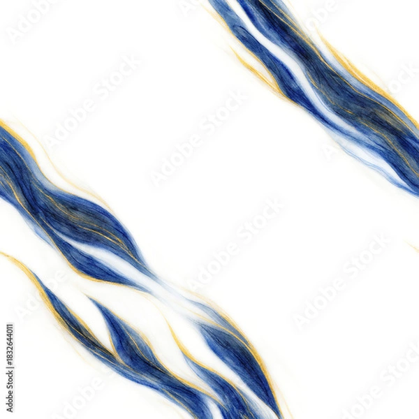 Fototapeta Seamless abstract blue and gold watercolor wave pattern. Luxury diagonal fluid ink lines on white background. Elegant liquid marble texture for textile fabric, wallpaper, wrapping paper, or modern des