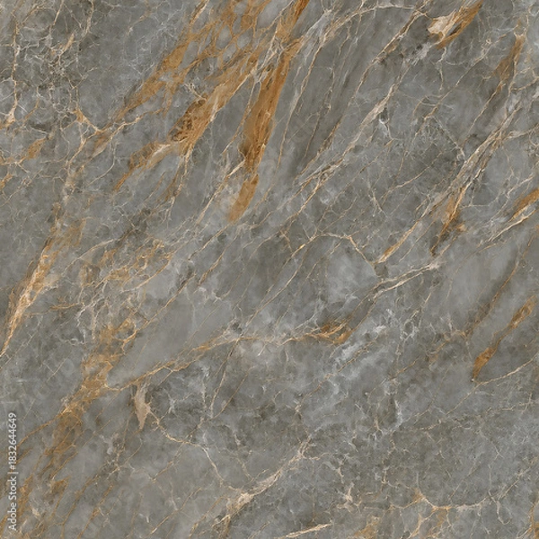 Fototapeta Luxury grey marble texture background with golden veins. High resolution natural stone pattern with brown and orange streaks for interior design, ceramic wall tiles, kitchen countertops, or floor arch