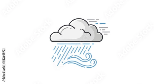 Fototapeta Minimalist Illustration of Cloudy Weather with Rain and Wind Effects for Weather Icon Design