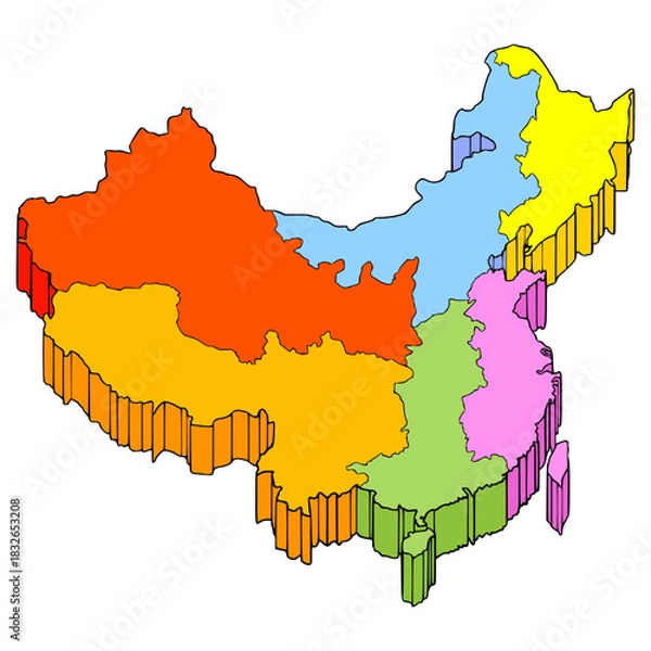 Fototapeta China map illustration hand drawn isolated vector