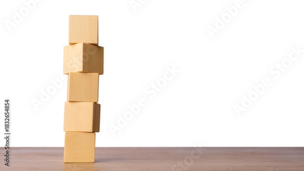 Fototapeta Stack of wooden cubes symbolizing balance and risk, isolated on transparent background