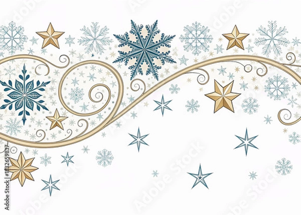 Fototapeta snowflakes and stars border isolated vector illustration