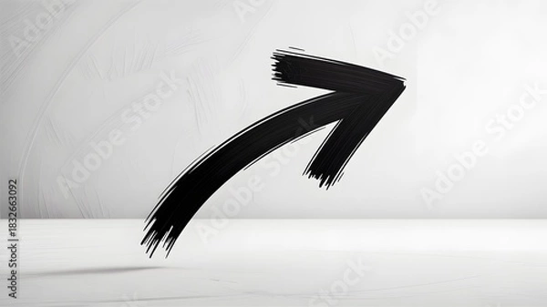 Fototapeta Bold black brush stroke arrow pointing up hand drawn