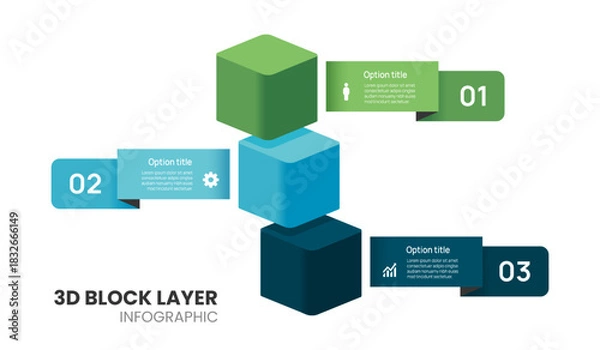 Obraz 3d block layers business infographic template with 3 box steps template.
