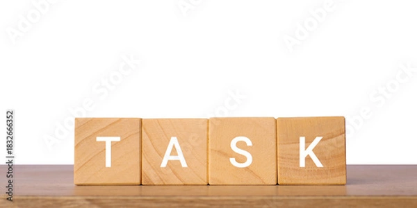 Fototapeta Wooden blocks with word task for productivity concept, isolated on transparent background