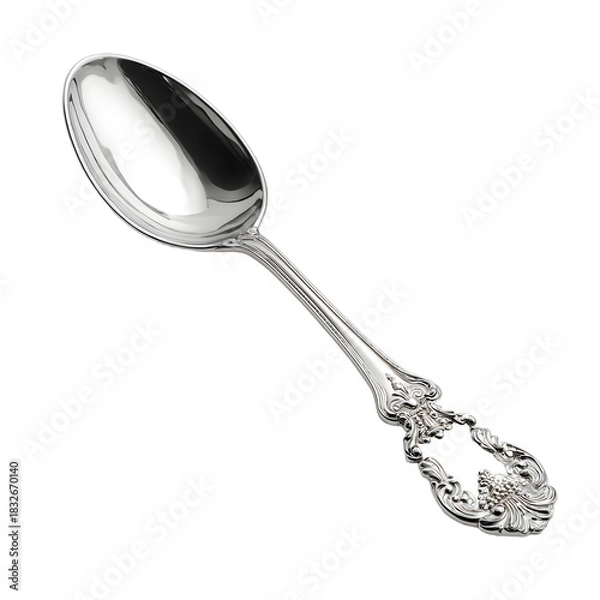 Obraz Elegant Classic Silver Spoon Resting on Isolated White Background