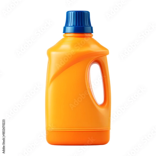Obraz Professional Orange Plastic Detergent Bottle with Blue Cap Isolated Image