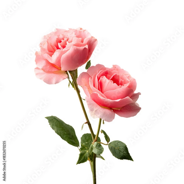 Obraz Vibrant Pink Blooming Roses Stem on White Background