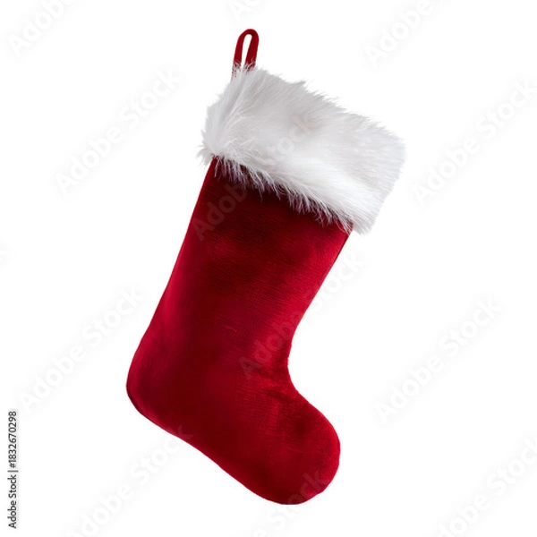Obraz Elegant Red Christmas Stocking with White Fur Trim Hanging Decor