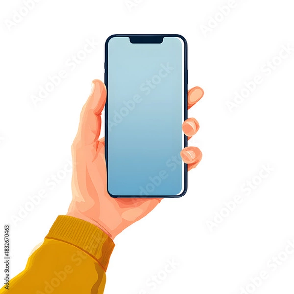 Obraz Cartoon Hand Holding Smartphone on White Background