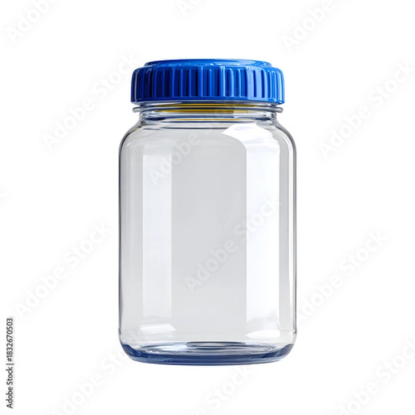 Obraz Clear Plastic Container with Blue Cap for Liquid