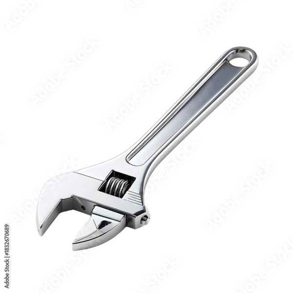 Obraz Professional Chrome Adjustable Wrench Isolated on White Background