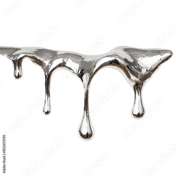 Obraz Abstract Melted Silver Dripping Isolated on White Background