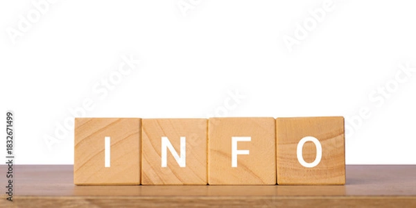 Fototapeta Wooden blocks with word info for information and support concept, isolated on transparent background