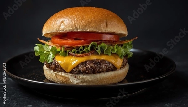 Fototapeta hamburger on black background