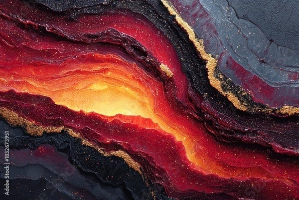 Fototapeta Abstract Volcanic Energy: A visually stunning, abstract representation of volcanic energy. Dynamic, colorful, and textured, creating a sense of raw power and natural artistry.