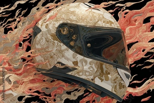 Fototapeta Motorcycle helmet with unique Pattern design: A striking motorcycle helmet features an intricate pattern design, embodying speed and elegance.