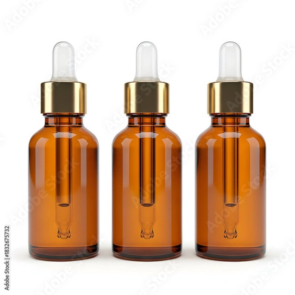 Obraz Three Amber Dropper Bottles with Gold Caps