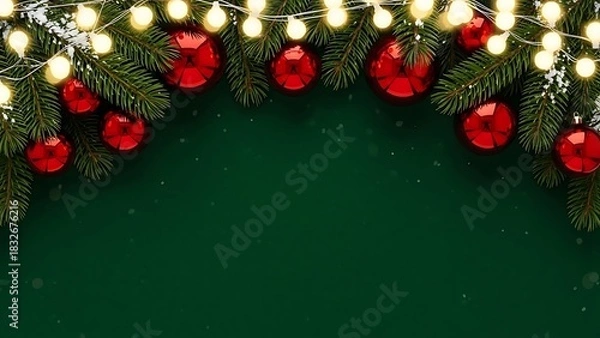 Obraz Festive christmas garland arch with red ornaments and lights