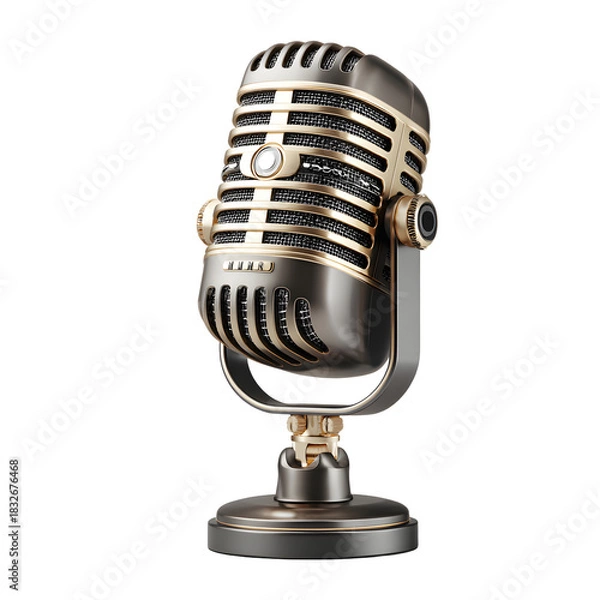 Fototapeta Professional Podcast Microphone on White Background for Broadcasting and Recording