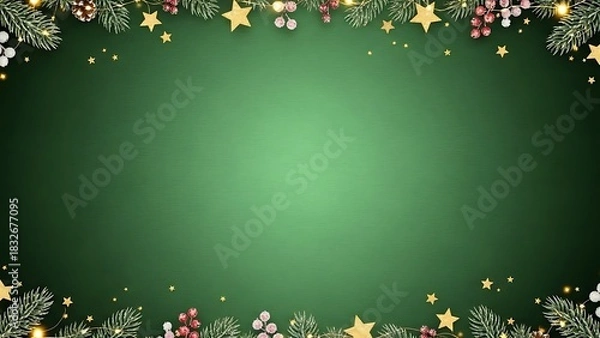 Obraz Festive christmas border with pine needles and ornaments