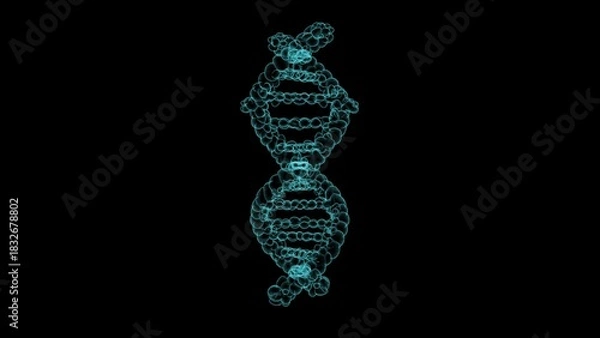 Obraz 3D Visualization of Blue DNA Helix Molecule Structure on Black Background